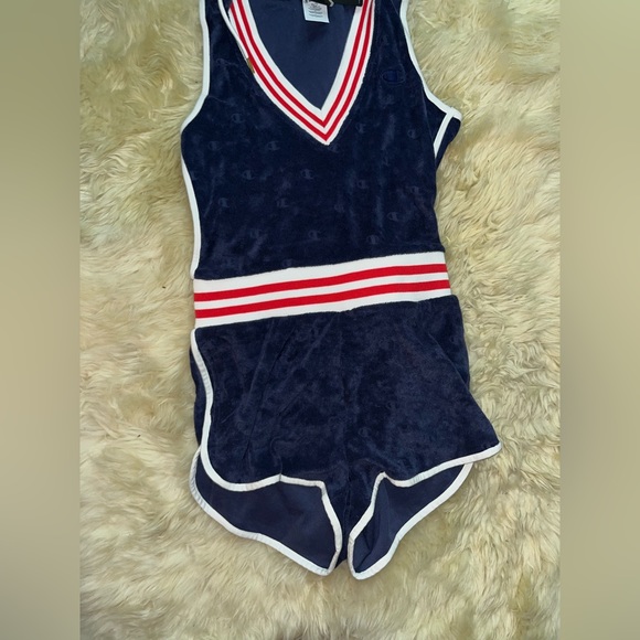 Champion terry cloth shorts romper with hoodie red white and blue - Picture 3 of 7